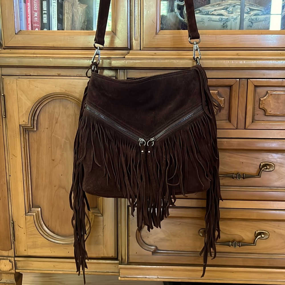 Sorial fringe suede crossbody, brown